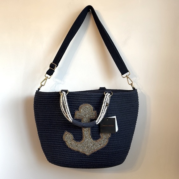 NWT America & Beyond Anchor Embellished Jute Tote w/ Crossbody Strap - Picture 3 of 4